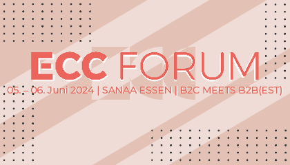 Die Grafik zeigt das Logo des ECC FORUM auf einem Hintergrund mit Punktemuster.