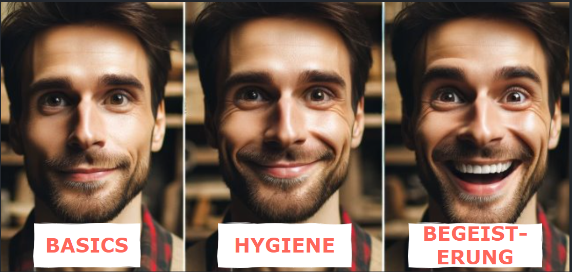 Die Abbildung zeigt drei mit künstlicher Intelligenz erstelle Fotos eines Mannes mit verschiedenen Gesichtsausdrücken.
