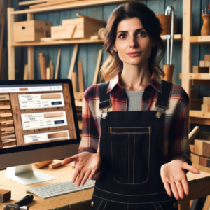 Die Abbildung zeigt ein mit Künstlicher Intelligenz erstelltes Foto einer Frau, die fragend vor einem PC steht.
